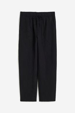 H&M - Women Black Linen-Blend Tape Trousers