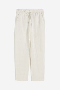 H&M - Women Beige Linen-Blend Tape Trousers