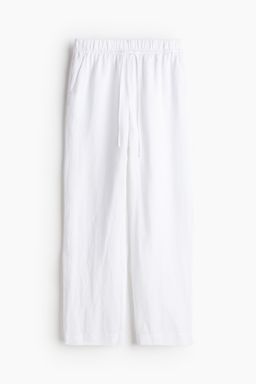 H&M - Women White Linen-Blend Tape Trousers