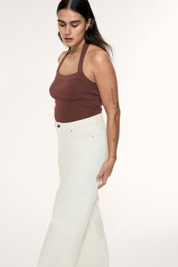 H&M - Women Brown Fine-Knit Halterneck Top