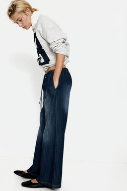 H&M - Women Blue Denim Drawstring Trousers