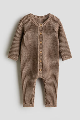 H&M - Boys Brown Cotton-Knit Romper Suit