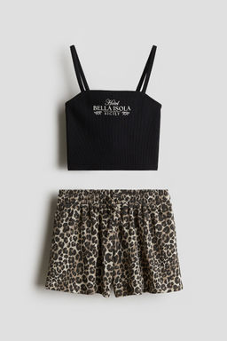 H&M - Girls Black 2-Piece Strappy Top And Shorts Set