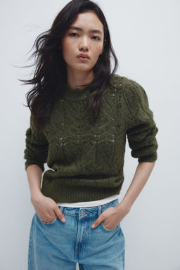 H&M - Women Green Pointelle-Knit Jumper