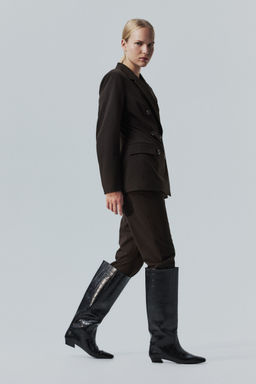 H&M - Women Brown Wrinkle-Resistant Double-Breasted Blazer