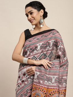 Odette - Bhagalpuri Silk Grey Printed Saree with Unstitched Blouse