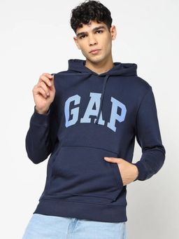 GAP - Mens Logo Print Hooded Sweatshirt - Navy Blue