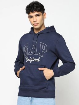 GAP - Mens Logo Print Hooded Sweatshirt - Navy Blue