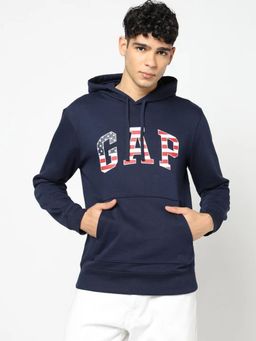 GAP - Mens Logo Print Hooded Sweatshirt - Navy Blue