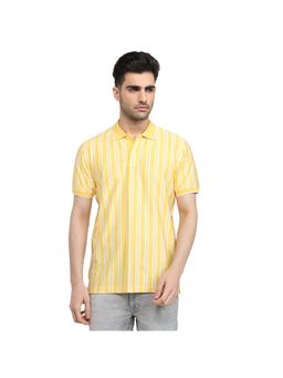 ColorPlus - Regular Fit Striped Medium Yellow Polo T-Shirt