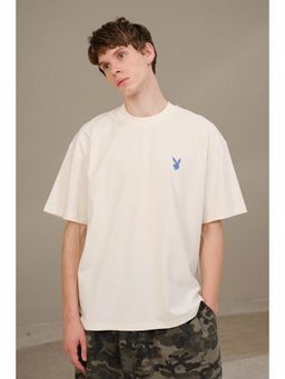 Bonkers Corner - Playboy Core Off White Oversized T-Shirt For Men