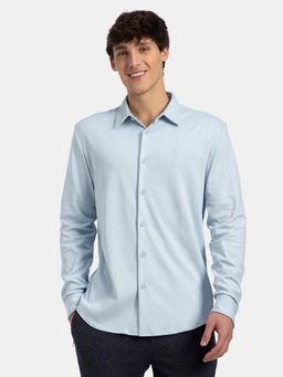 Jockey - IM33 Men Super Combed Cotton Rich Full Sleeve Knit Shirt - Skyway - Blue