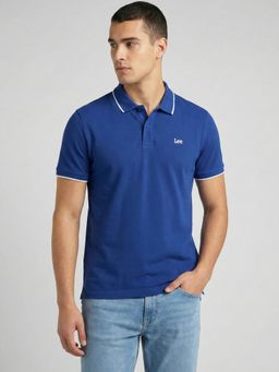Lee - Men Solid Blue Polo Neck Regular Fit T-Shirt
