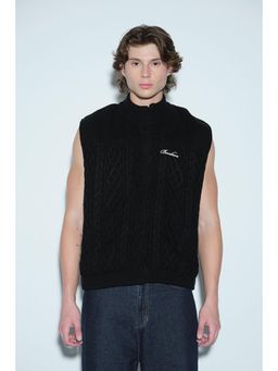 Bonkers Corner - Midnight Noir Cable Knit Vest For Men - Black