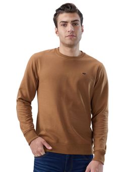 Park Avenue - Slim Fit Dark Brown Cotton Blend Casual Sweatshirt