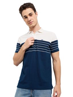 Park Avenue - Slim Fit Striped Dark Blue Polo T-Shirt