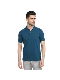 Park Avenue - Slim Fit Dark Petrol Cotton Blend Casual Polo T-Shirt - Blue