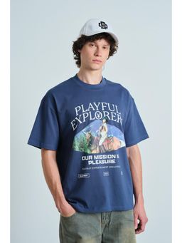 Bonkers Corner - Playful Explorers Blue Oversized T-Shirt For Men