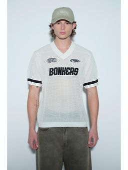 Bonkers Corner - Retro Soccer White Knit T-Shirt For Men