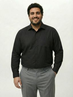 UNSTD - Premium Stretch Oxford Solid Plus Size Formal Shirt Regular Fit - Black