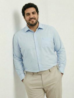 UNSTD - Premium Stretch Oxford Solid Plus Size Formal Shirt Regular Fit - Blue