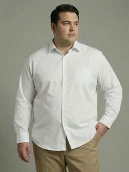 UNSTD - Men Plus Size Solid Poplin Cotton Shirt Casual Semi-Formal Full Sleeves - White