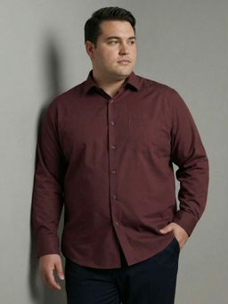UNSTD - Men Plus Size Solid Poplin Cotton Shirt Casual Semi-Formal Full Sleeves - Wine