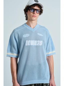 Bonkers Corner - Retro Soccer Blue Knit T-Shirt For Men