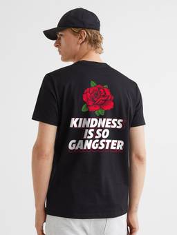 PRONK - Kindness is so Gangster Men Regular Fit Black Half Sleeve T-Shirt