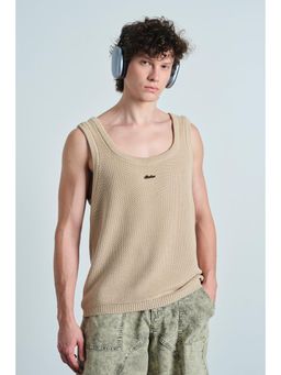 Bonkers Corner - Beige Knit Tank For Men