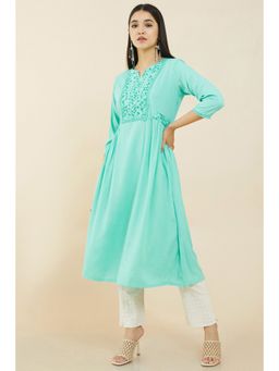 Soch - Women Blue Viscose Embroidered Kurta
