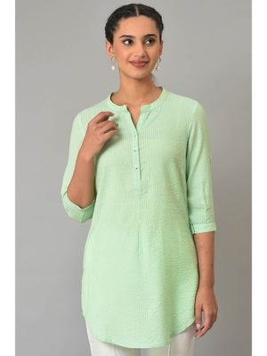 Green Sheer Sucker Mandarin Collar kurta