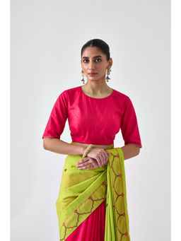 Janki India - Fuchsia Pink Silk Solid Stitched Blouse