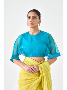 Janki India - Blue Organza Solid Stitched Blouse