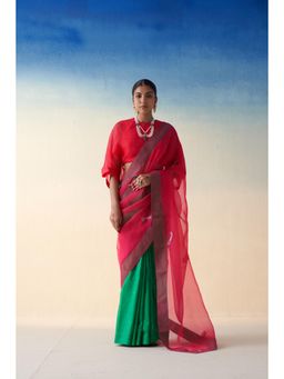 Janki India - Jaal Organza Embroidered Saree and Petticoat Without Blouse