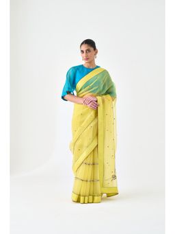 Janki India - Yellow Organza Embroidered Saree and Petticoat Without Blouse