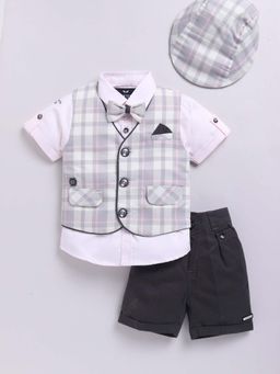 Little Collars - Grey Checks Shirt with Waistcoat and Shorts (Set of 3)