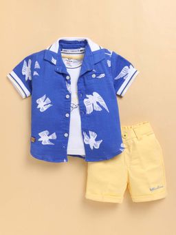 Little Collars - Blue Printed T-Shirt with Shirt and Shorts (Set of 3)