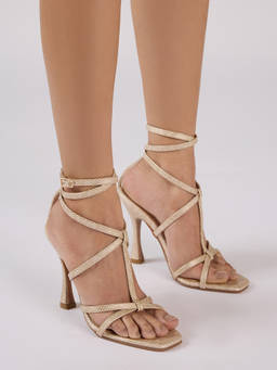 RSVP by Nykaa Fashion - Beige Square Toe Strappy Ankle Gladiator Heels For Women