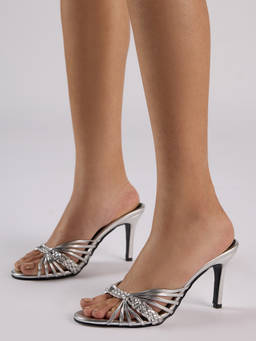 RSVP by Nykaa Fashion - Silver Round Toe Metallic Braided Strappy Slip-On Stilettos For Women