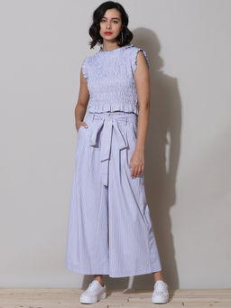 Label Ritu Kumar - Ruffled Neck Sleeveless Short Top with Pants Co-ord (Set of 2)