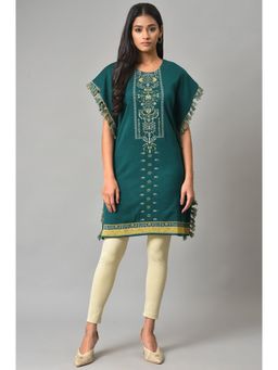 W - Green Floral Winter Kurta