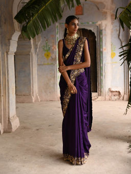DEEPTHEE - Aubergine Saree with Stitched Blouse