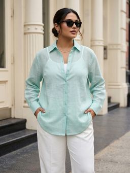 Qurvii - Sage Green Cotton Oversized Shirt