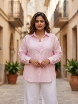 Qurvii - Pastel Pink Cotton Oversize Shirt