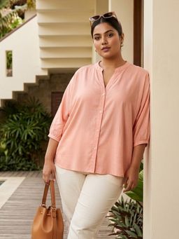 Qurvii - Peach Batwing Sleeves Shirt