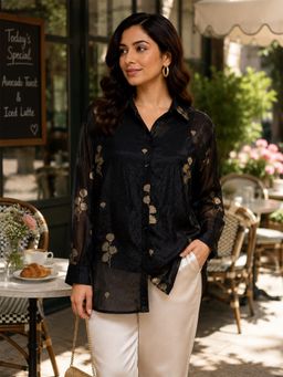 Qurvii - Black Lurex Organza Shirt