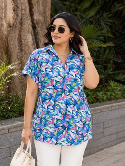 Qurvii - Multi Tropical Print Drop Shoulder Shirt
