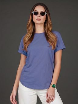 JUNEBERRY - Womens Purple Plain Boyfriend Fit T-Shirt