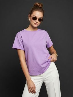 JUNEBERRY - Womens Lilac Plain Boyfriend Fit T-Shirt